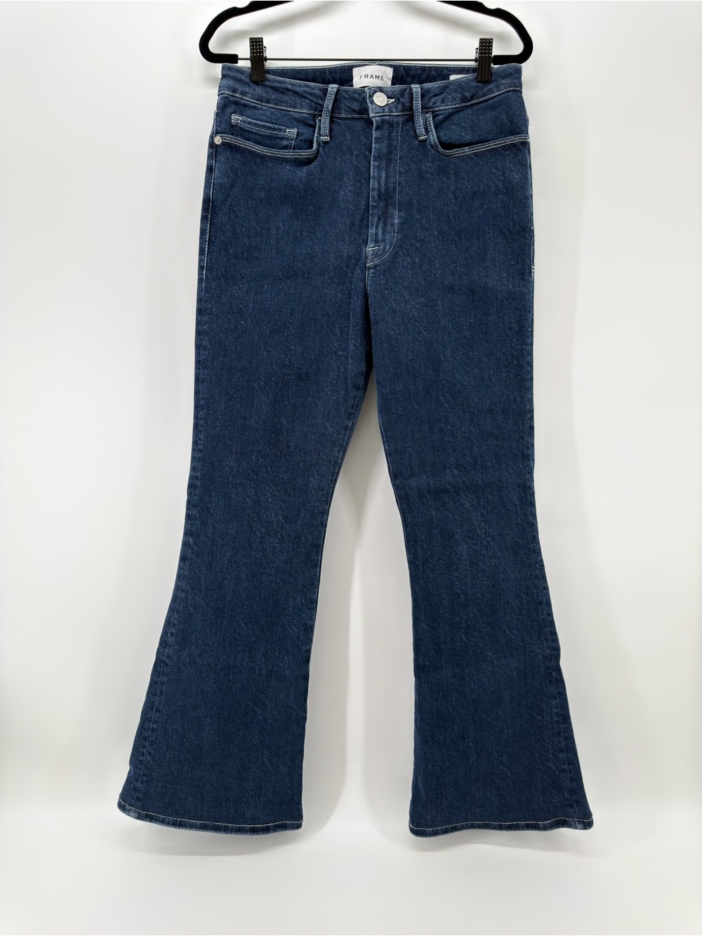 FRAME Le One Flare High Rise Spanning Dark Blue Wash 32 33 34